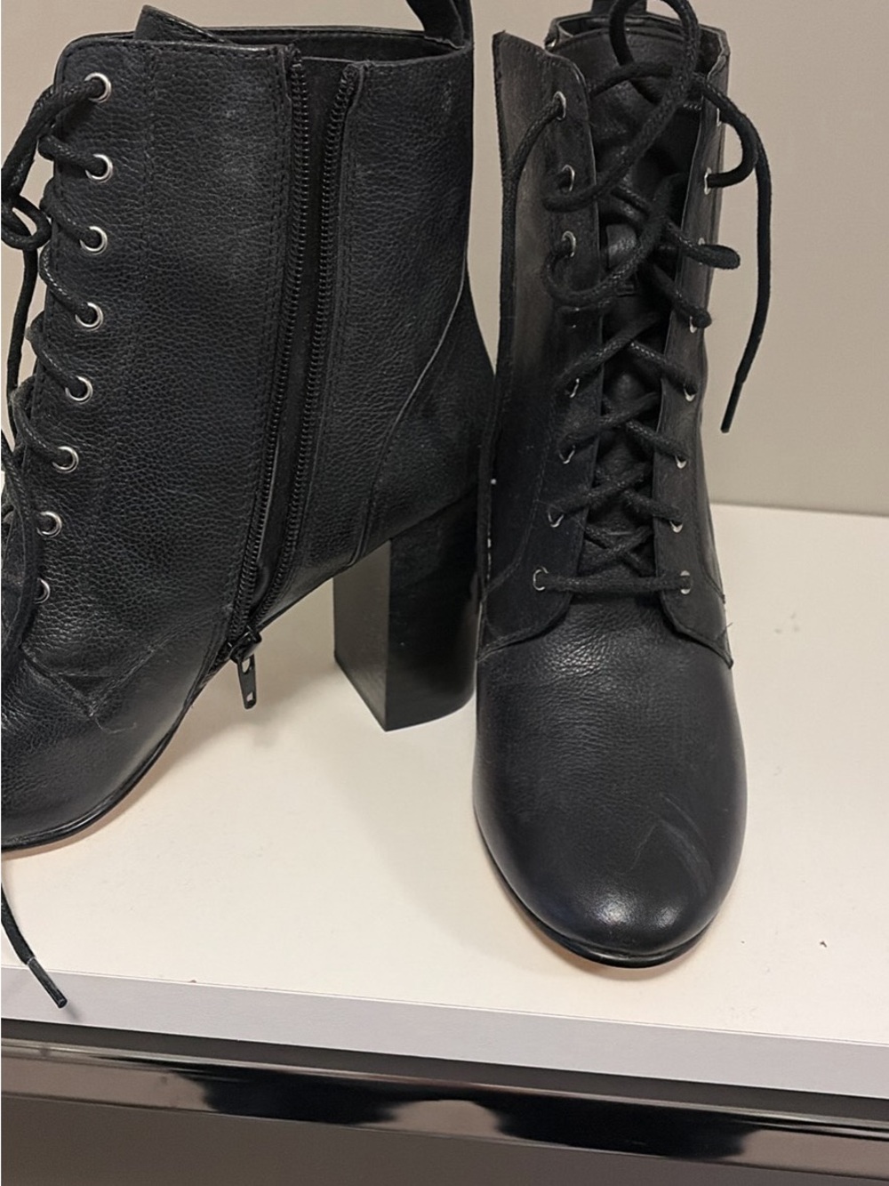 Treasure & Bond Black Lace-Up Block Heel Ankle Boots